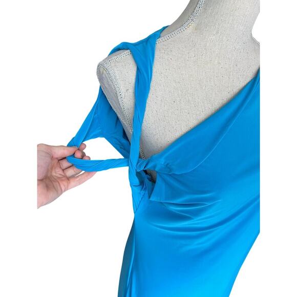 Pretty Little Thing Petite Blue Slinky Twist Shoulder Maxi Dress, size L, NWT! - Picture 7 of 12